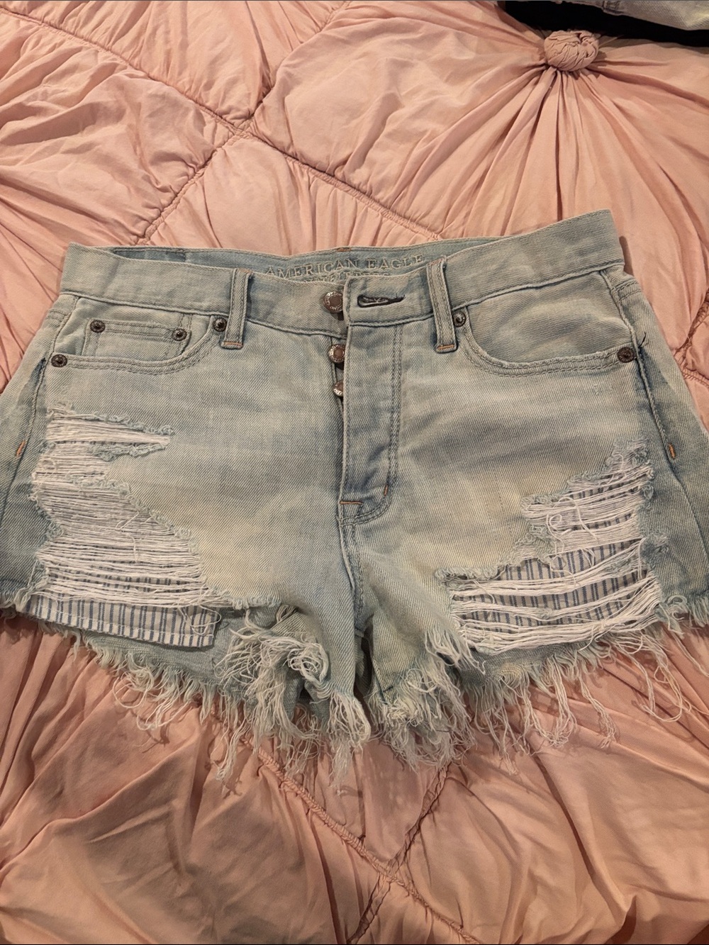 American Eagle Outfitters Faded Light Blue Distressed Denim Shorts